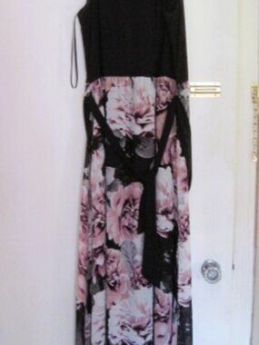 SLNY-Womens Fashion Dress Size 12 XL 81"-Sheer Floral Sleeveless Open Back Lined
